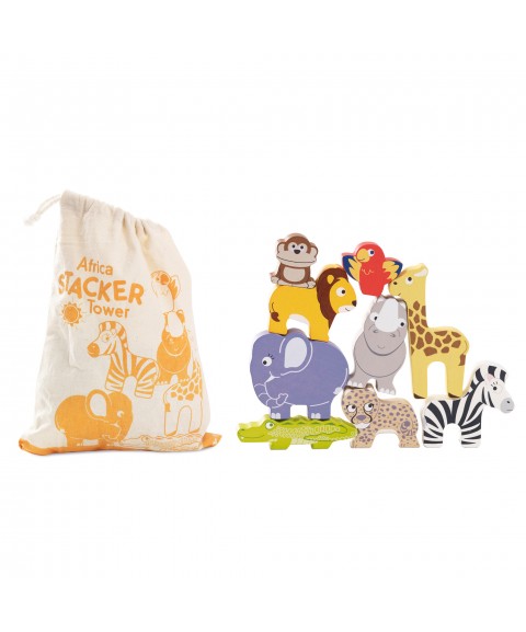 AFRICA STACKING ANIMALS & BAG - 10 PIECE